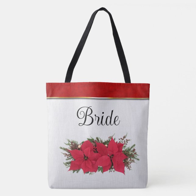 Bolso De Tela Boda de invierno de Poinsettia Roja (Anverso)
