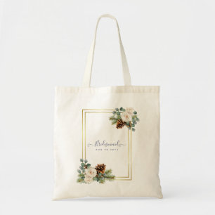 Bolso De Tela Boda de Invierno Roses Blancos Dorado Azul