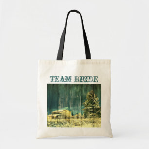 Bolso De Tela boda de invierno rústica verde azulada de nevado e