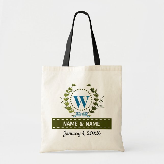 Bolso De Tela Boda de Ivy Wreath personalizado Fecha Monograma W (Frente)