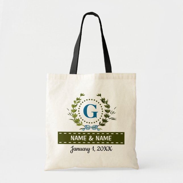 Bolso De Tela Boda de Ivy Wreath personalizado Monograma G (Frente)