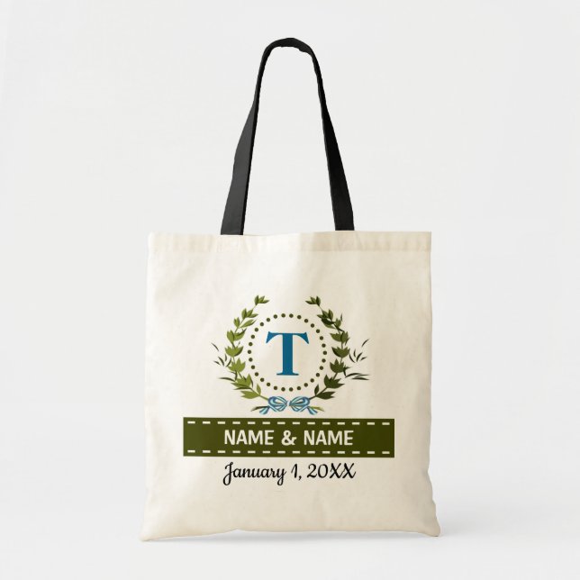 Bolso De Tela Boda de Ivy Wreath personalizado Monograma T (Frente)
