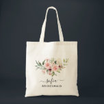 Bolso De Tela Boda de la dama de honor floral de rosas rosas rom<br><div class="desc">Consiga las bolsas de tote para la fiesta de bodas. A todos les encantará. Esta linda bolsa de té tiene rosas rosas rosas rosas blandas y puede ser personalizada con el nombre y el trabajo de la persona.</div>