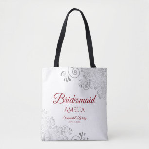 Bolso De Tela Boda de la dama de honor roja y blanca Silver Lace