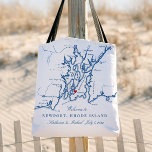Bolso De Tela Boda de la isla Rhode de Newport Bienvenidos a la<br><div class="desc">Bienvenido a tu boda costero de Newport, Rhode Island, con nuestras encantadoras bolsas de tote Welcome to Newport. Estos totes son perfectos para disfrutar del diseño de los mapas de la bahía de Narragansett en azul marino. Perfecto para lugares como The Chanler, Rosecliff Mansion, OceanCliff Hotel, The Vanderbilt, Belle Mer,...</div>