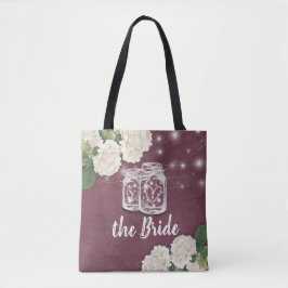 Bolso De Tela Boda de la novia Mason Jar Hydrangea String Light