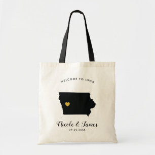 Bolso De Tela Boda de mapas de Iowa Bag de bienvenida Tote negro