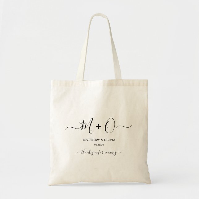 Bolso De Tela Boda de Monograma de Caligrafía Elegante Moderna (Frente)