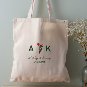 Bolso De Tela Boda de Monograma de Flor Silvestre de Arte Popula