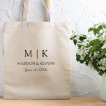 Bolso De Tela Boda de monograma Minimalista moderno<br><div class="desc">Moderno Minimalista pero elegante Pareja Monograma Iniciales,  Nombres y Cita Boda Tote Bag - Negro y Blanco. Ideal para usar como bolsos de favores,  dama de honor,  padrinos y regalos de fiesta de bodas.</div>