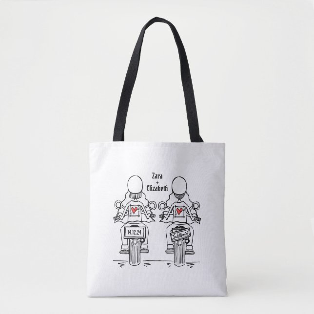 Bolso De Tela Boda de motocicleta de dos novias (Anverso)
