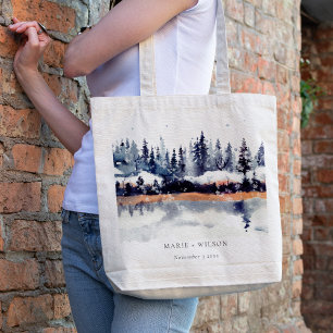 Bolso De Tela Boda de Nieve en la Selva de Pino de Invierno de l