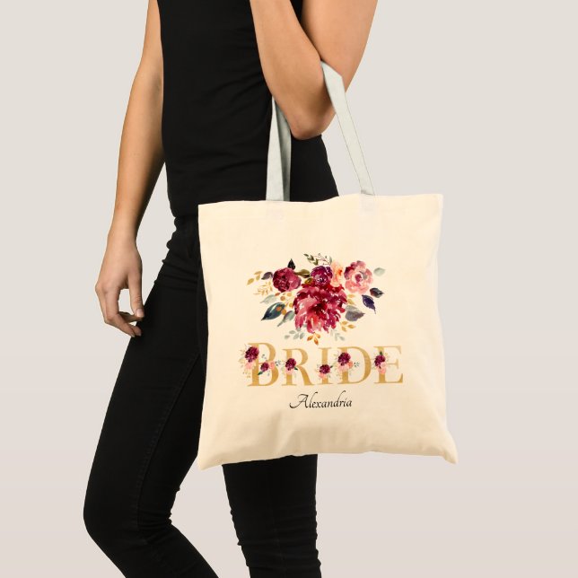 Bolso De Tela Boda de novia floral Gold Burgundy Rubor (Anverso (producto))