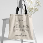 Bolso De Tela Boda de Nueva Orleans | Línea delgada estilizada<br><div class="desc">Un boda único en la bolsa para un boda que se lleva a cabo en la ciudad de Nueva Orleans. Este tote cuenta con un ilustracion estilizado del paisaje único de la ciudad, con su nombre debajo. A esto le sigue la información del día de la boda en un estilo...</div>