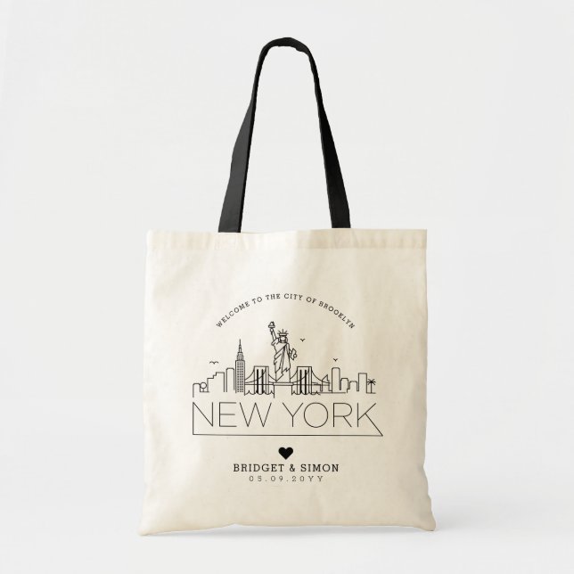 Bolso De Tela Boda de Nueva York | Línea delgada estilizada (Frente)