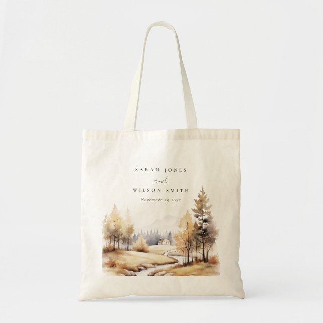 Bolso De Tela Boda de paisajes de otoño de acuarela silenciada (Frente)