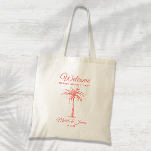 Bolso De Tela Boda de Palma Tropical Coral Bienvenida