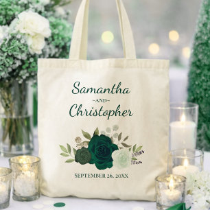 Bolso De Tela Boda de Pareja con Nombres Rosas Boho Verde Esmera