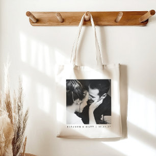 Bolso De Tela Boda de pareja foto personalizada minimalista negr