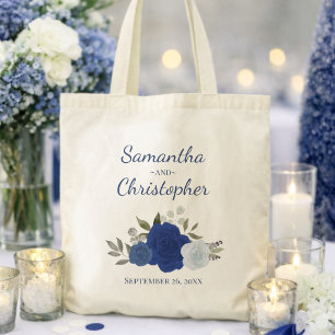 Bolso De Tela Boda de Pareja Nombres Rosa Chic Boho Azul
