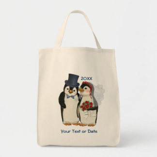 Bolso De Tela Boda de Pingüino Bride y Groom Tie - Personalizar