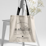 Bolso De Tela Boda de Pittsburgh | Línea delgada estilizada<br><div class="desc">Un único boda con una bolsa para un boda que está teniendo lugar en la hermosa ciudad de Pittsburgh, Pensilvania. Este tote cuenta con un ilustracion estilizado del paisaje único de la ciudad, con su nombre debajo. A esto le sigue la información del día de la boda en un estilo...</div>