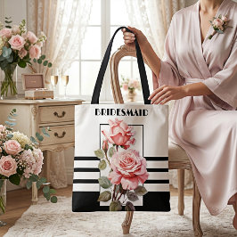 Bolso De Tela Boda de rosas rosadas y blancas negras Chic Retro