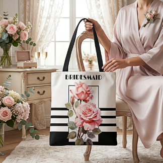 Bolso De Tela Boda de rosas rosadas y blancas negras Chic Retro