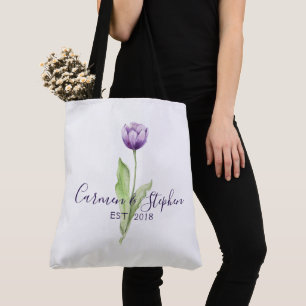 Bolso De Tela Boda de tulipano simple púrpura minimalista