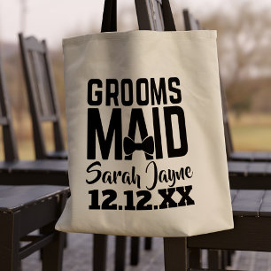 Bolso De Tela Boda de Tuxedo Bow Tie Groomsmaid Tote Bag