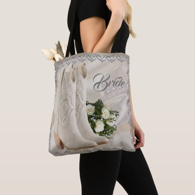 Bolso De Tela Boda de vaca occidental novia tote Bag (Detalle)