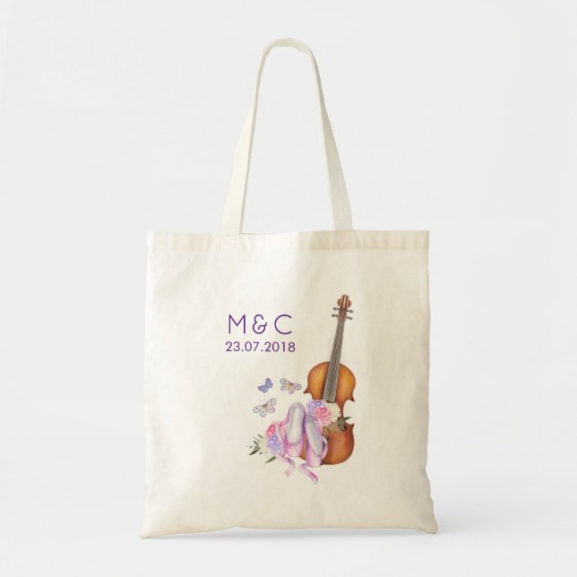 Bolso De Tela Boda de violín, ballet zapatillas y mariposas (Frente)