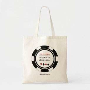 Bolso De Tela Boda del Casino Black & White Poker Chip Name