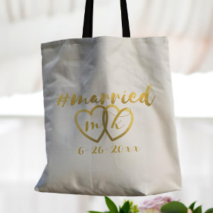 Bolso De Tela Boda del Monograma del Oro Casado