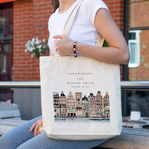 Bolso De Tela Boda del paisaje del canal holandés de Ámsterdam