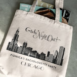 Bolso De Tela Boda del partido Bachelorette Skyline de Chicago<br><div class="desc">El fin de semana de la fiesta de la soltera "Chicas Noche fuera" incluye un perfil de la ciudad de Chicago al estilo Art Deco con un texto personalizado que puede ser personalizado para el evento.</div>