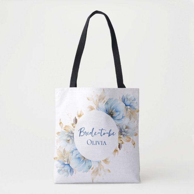Bolso De Tela Boda Dusty Ice Blue Floral (Anverso)