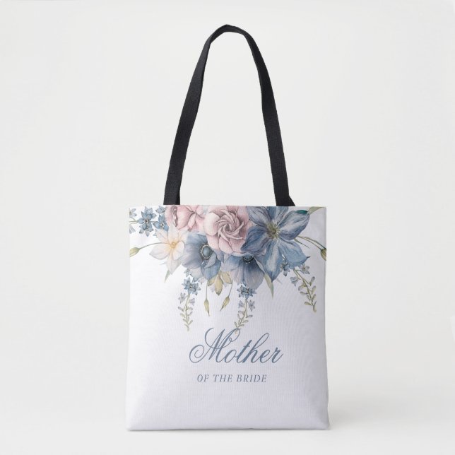Bolso De Tela Boda elegante con flores azul y malva (Anverso)