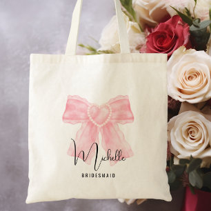 Bolso De Tela Boda elegante con lazo rosa de guion minimalista m