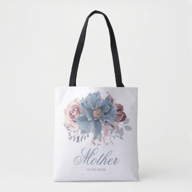 Bolso De Tela Boda elegante floral azul polvoriento y malva (Anverso)
