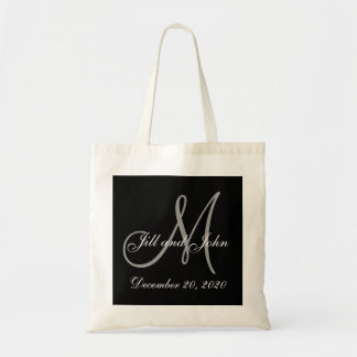 Bolso De Tela Boda elegante gris negra del monograma