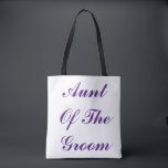 Bolso De Tela Boda elegante púrpura de tía Of The Groom Stylish<br><div class="desc">La bolsa de asas hermosa,  simple y elegante para la tía del novio con el texto de la púrpura real. Usted puede cambiar el color del texto o corregir el texto para personalizar mientras que usted tiene gusto.</div>