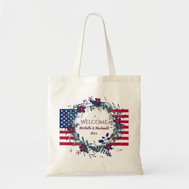 Bolso De Tela BODA ESTADOUNIDENSE BIENVENIDA Floral de destino (Frente)