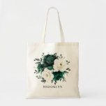 Bolso De Tela Boda floral blanca Eucalyptus<br><div class="desc">Elegante vegetación verde esmeralda y marfil blanco floral ducha de regalo de regalo de la ducha de novia con rosas blancas y elegantes hojas de eucalipto de color verde. Comuníquese conmigo para obtener ayuda sobre la personalización o si necesita cualquier otro producto con este diseño.</div>