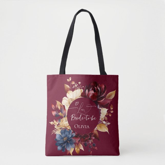 Bolso De Tela Boda Floral Borgoña Profunda (Anverso)