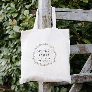 Bolso De Tela Boda floral botánico Rubor y Sage
