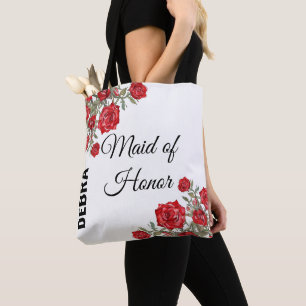 Bolso De Tela Boda floral de color rosa rojo