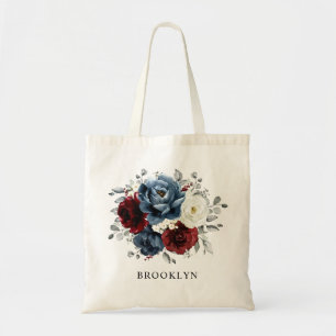 Bolso De Tela Boda floral de marfil blanco de borgoña azul pizar