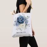 Bolso De Tela Boda floral de marfil de marfil de la marina azul<br><div class="desc">Mochila de regalo de la dama de honor boda floral y azul turquesa con un elegante ramo de azul marino, azul real , blanco , oro, marfil de champán, rosa de color ruidoso, capuchas de flores ranunculus y hojas de eucalipto verde salado y elegante ramo de acuarela. Póngase en contacto...</div>