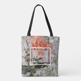 Bolso De Tela Boda floral de rosa melocotón coral impresa por to